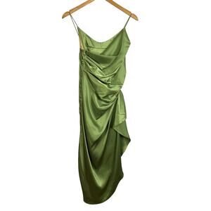 Bari Jay Green Satin Ruffle Spaghetti Strap Lined Dress